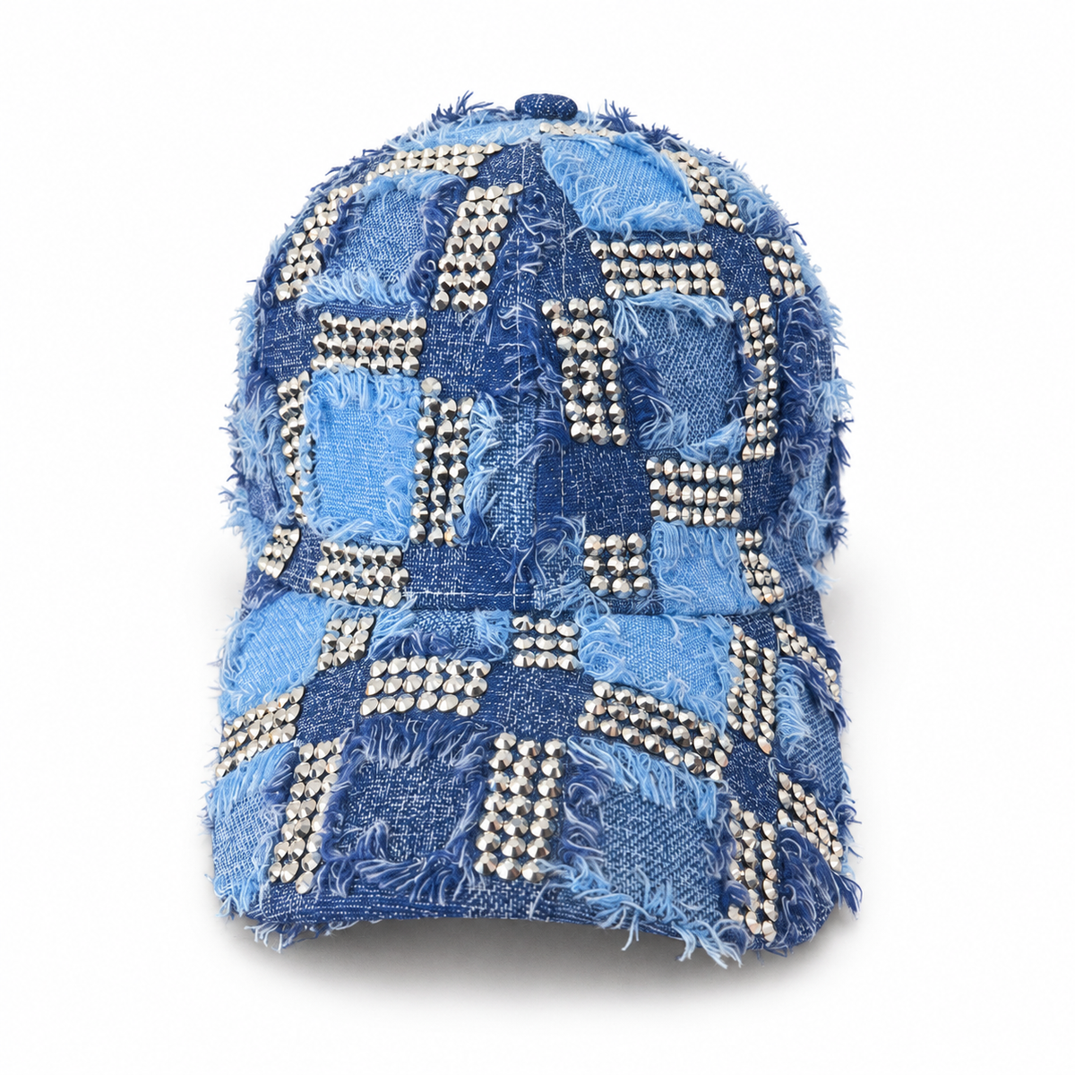 Blue Plaid Textured Baseball Cap on a clean white studio background