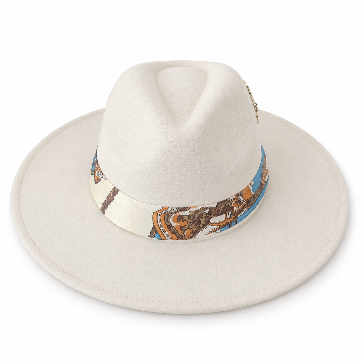 Cream Equestrian Scarf Fedora Hat