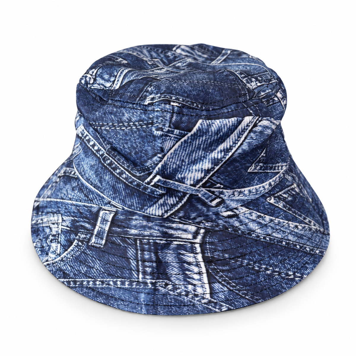 Denim Print Bucket Hat on a clean white studio background