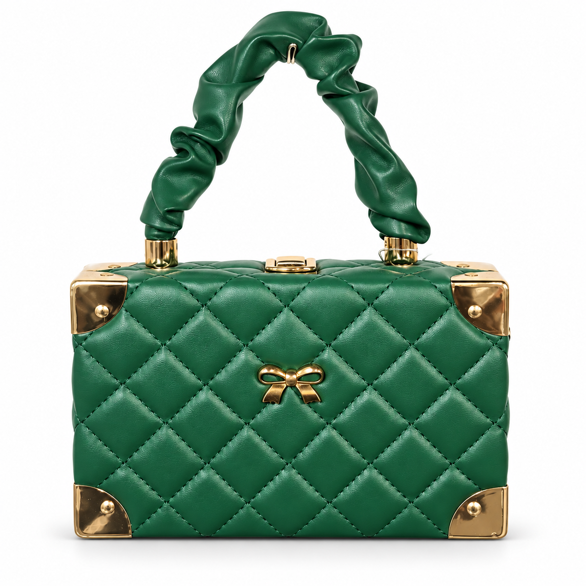 Emerald Green Quilted Box Purse on a clean white studio background