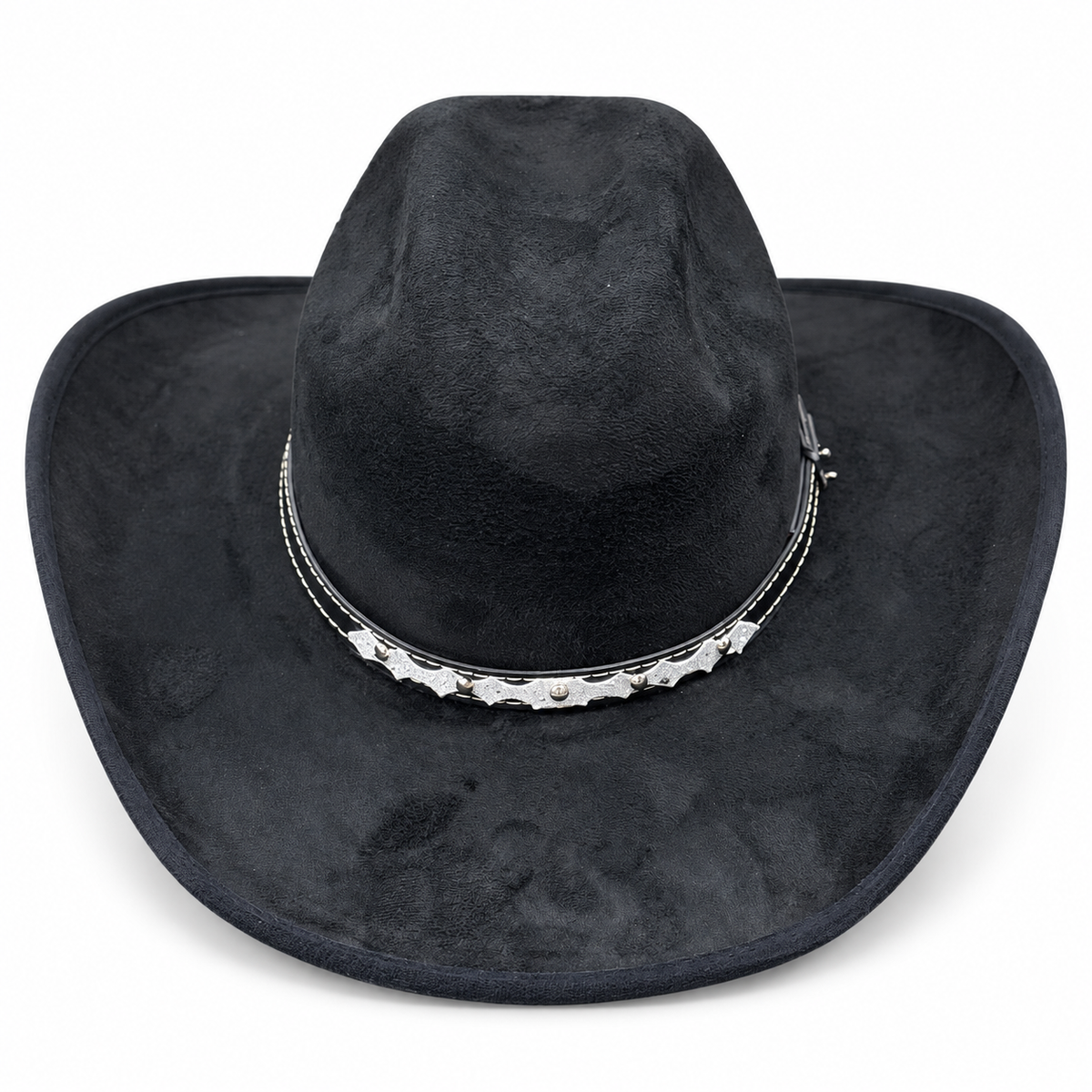 Navy Silver Chain Western Hat on a clean white studio background
