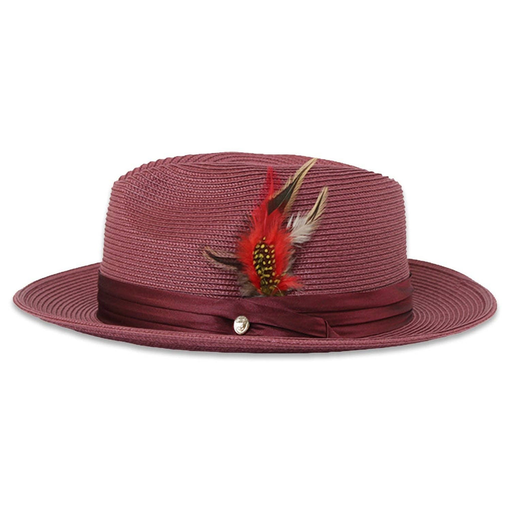 Tapa Crushable Straw Hat Fedora in Burgundy: X-Large