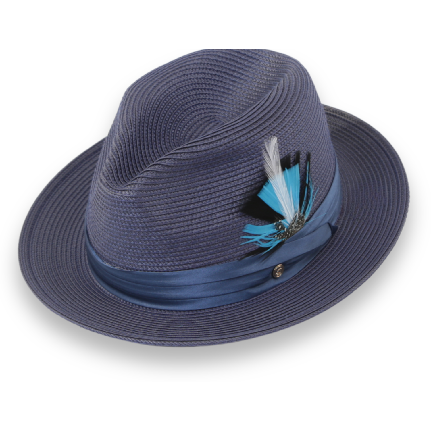 Tapa Crushable Straw Hat Fedora in Navy: Large