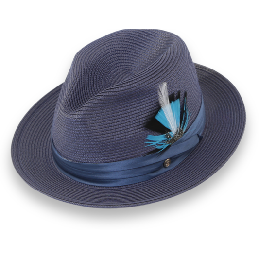 Tapa Crushable Straw Hat Fedora in Navy: Large