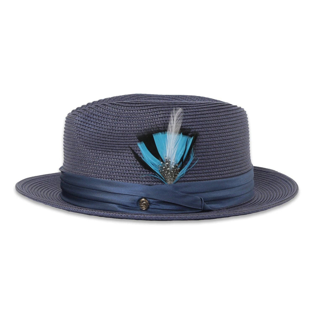 Tapa Crushable Straw Hat Fedora in Navy: Large