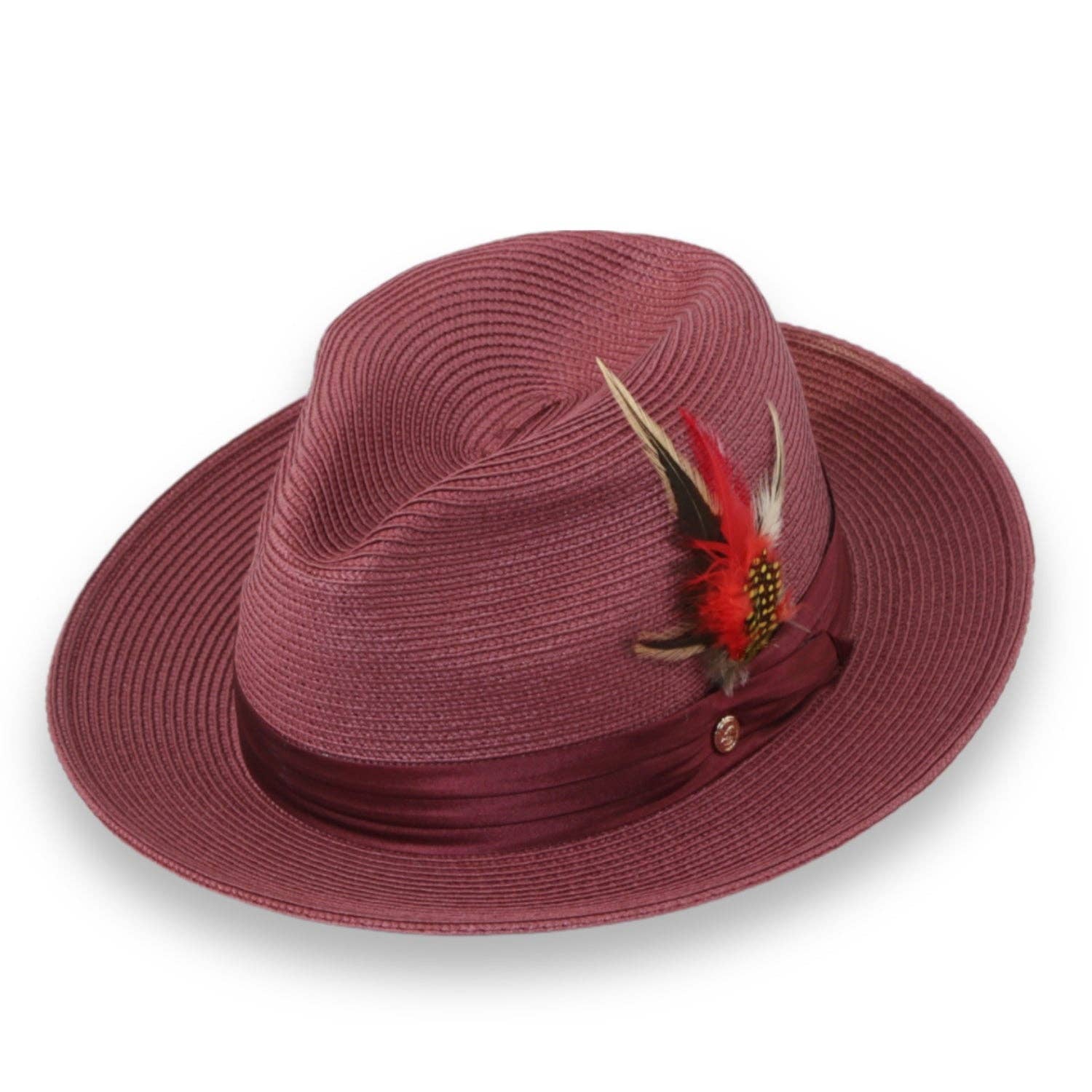 Tapa Crushable Straw Hat Fedora in Burgundy: Large