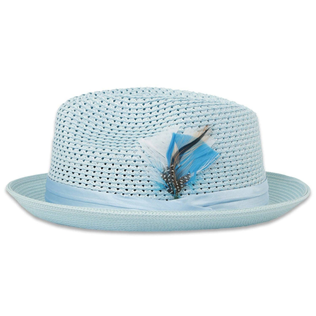 Castor Crushable Straw Hat Fedora in Sky Blue: X-Large