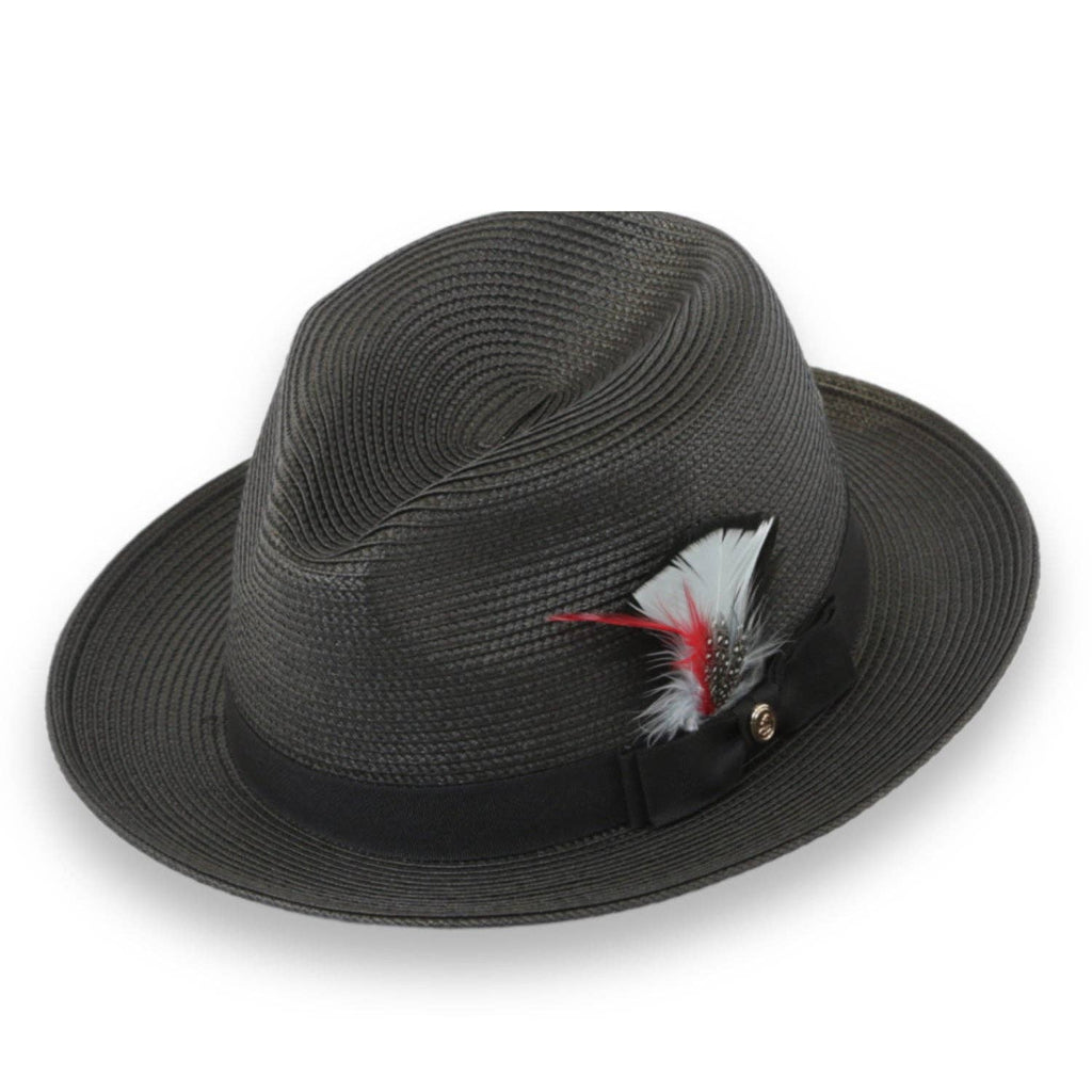 Tapa Crushable Straw Hat Fedora in Charcoal: Large
