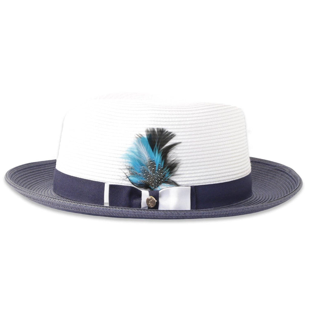 Tapa Crushable Straw Hat Fedora in Two Tone Navy-White: Large