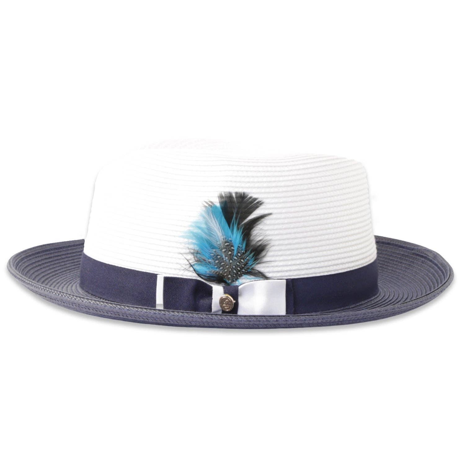 Tapa Crushable Straw Hat Fedora in Two Tone Navy-White: Large