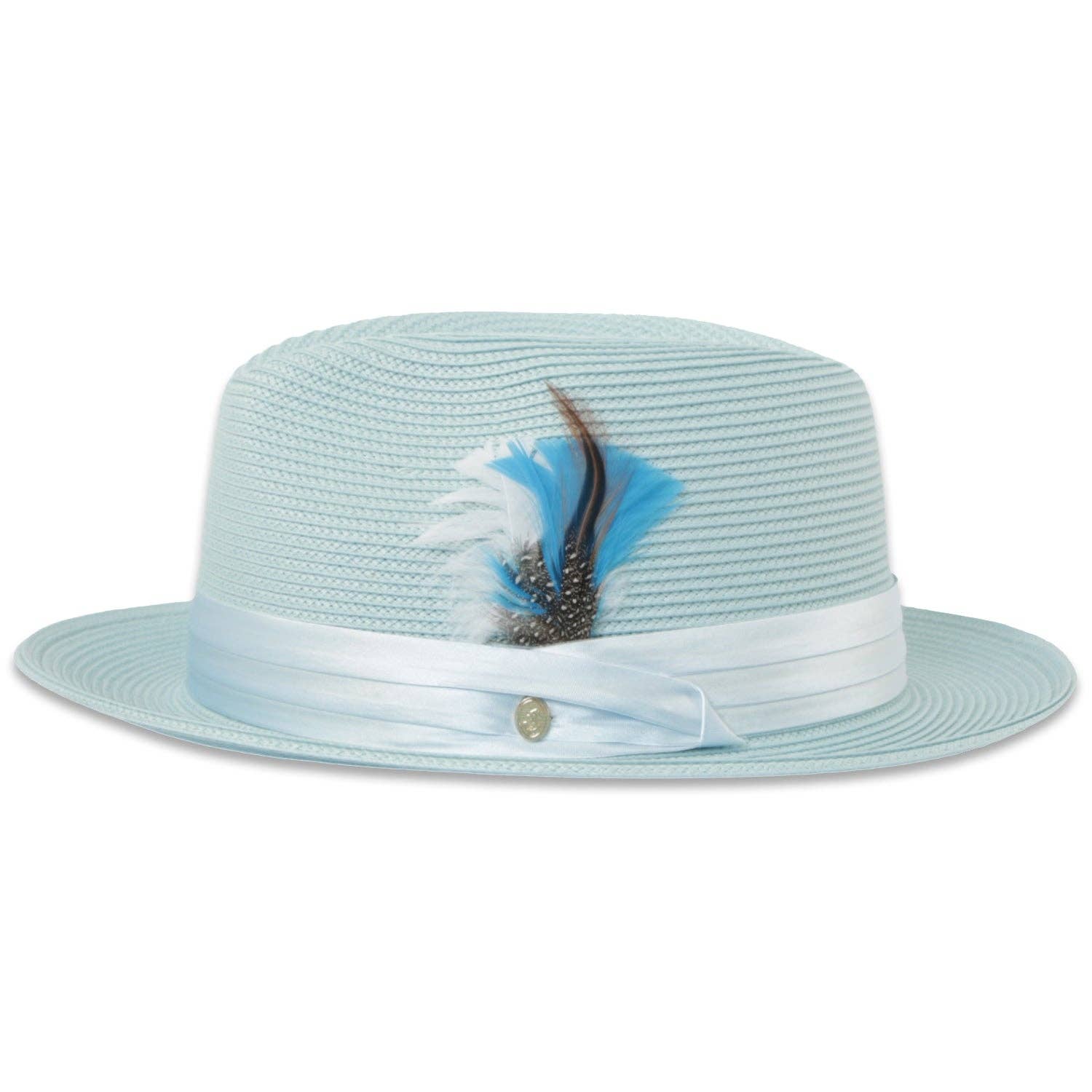 Tapa Crushable Straw Hat Fedora in Sky Blue: Large
