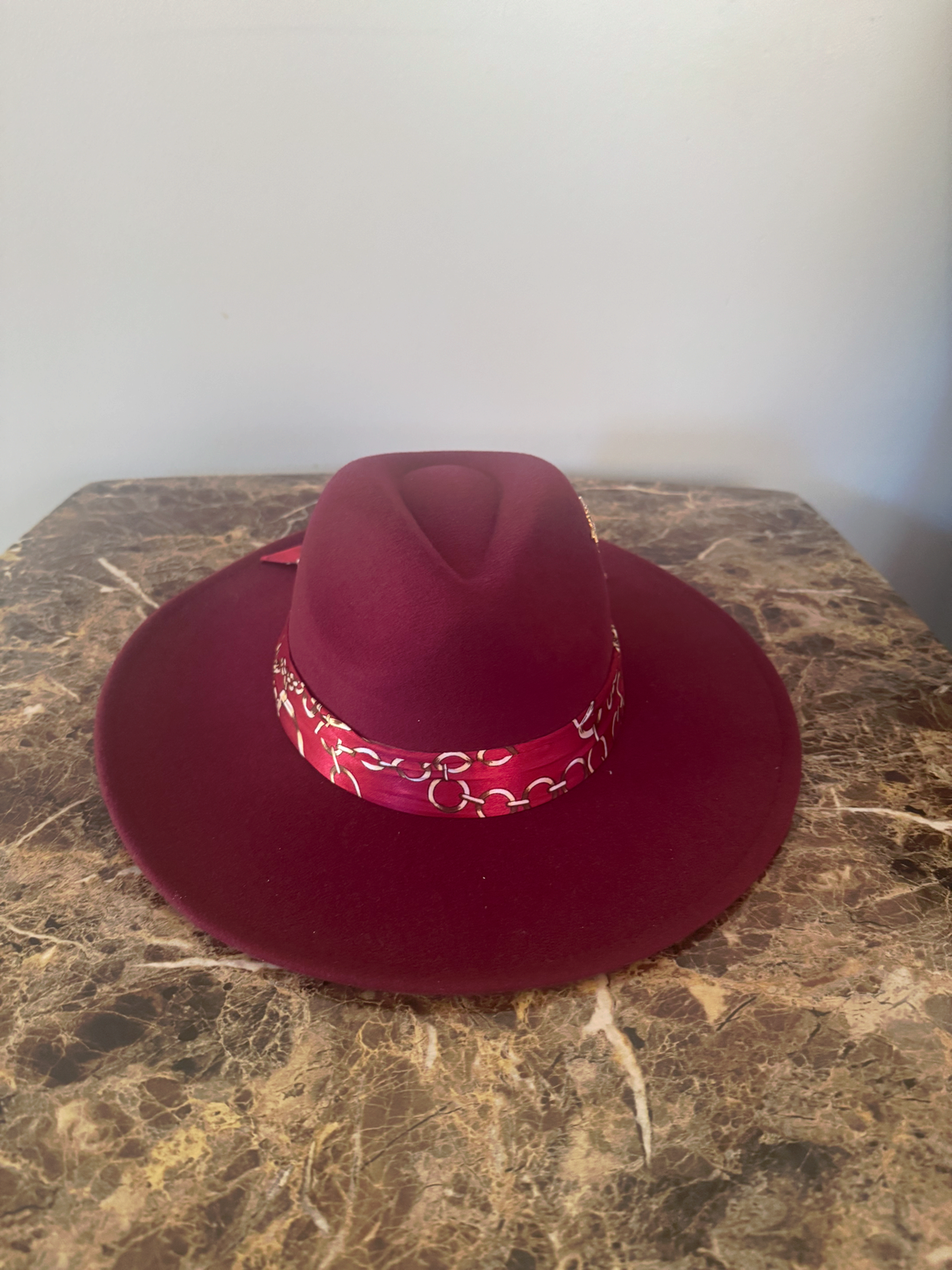 Burgundy Chain-Link Fedora Hat