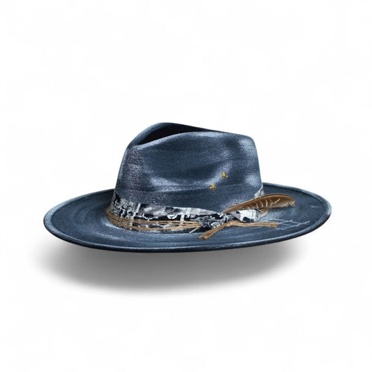 Light Blue Distressed Elegance Fedora Hat