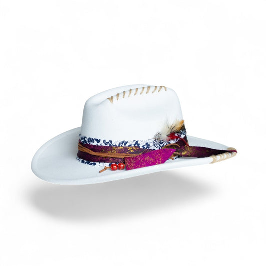 White Artisan Crown Feather Hat