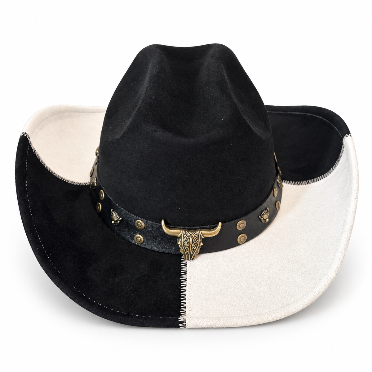 Black White Colorblock Cowgirl Hat on a clean white studio background