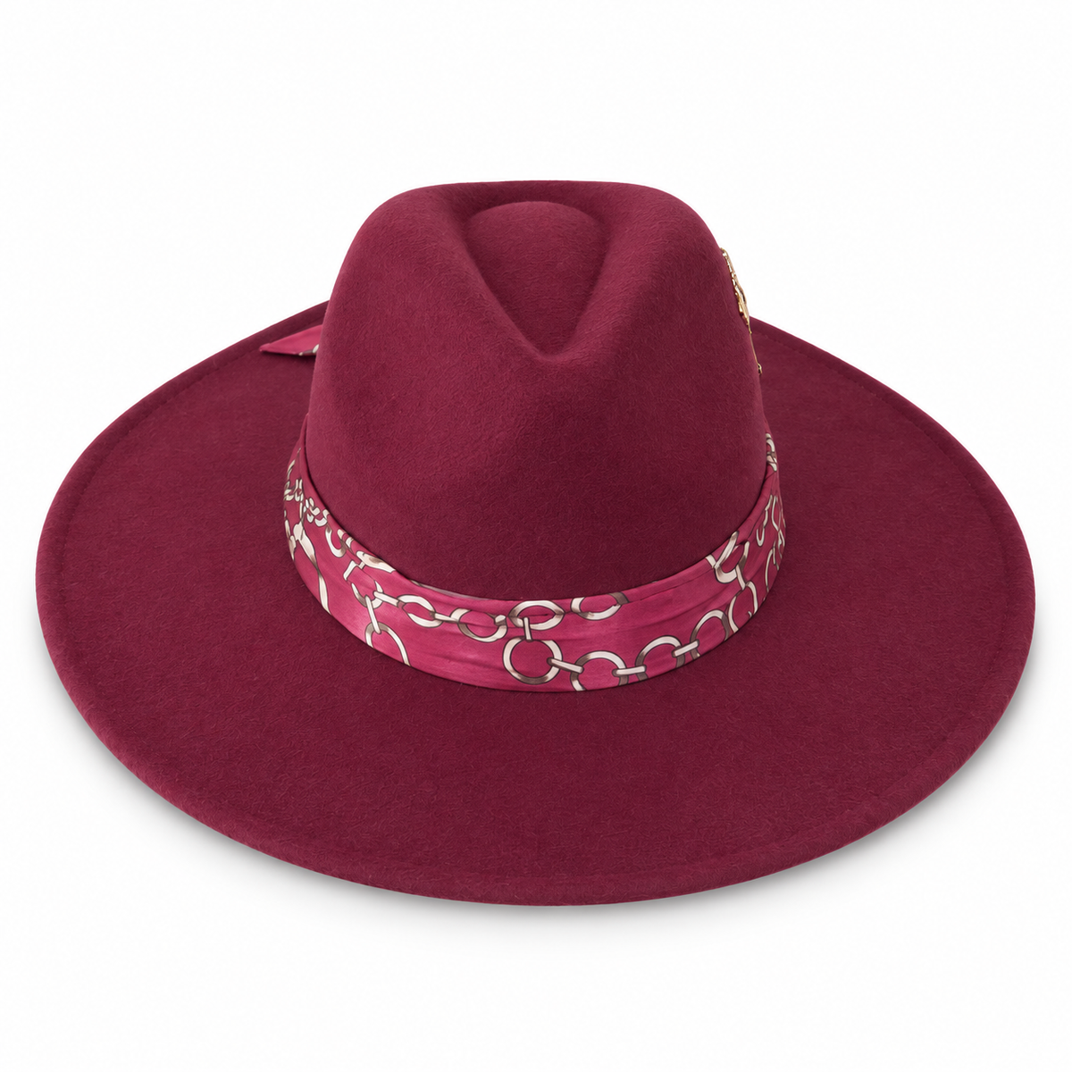 Burgundy Chain-Link Fedora Hat