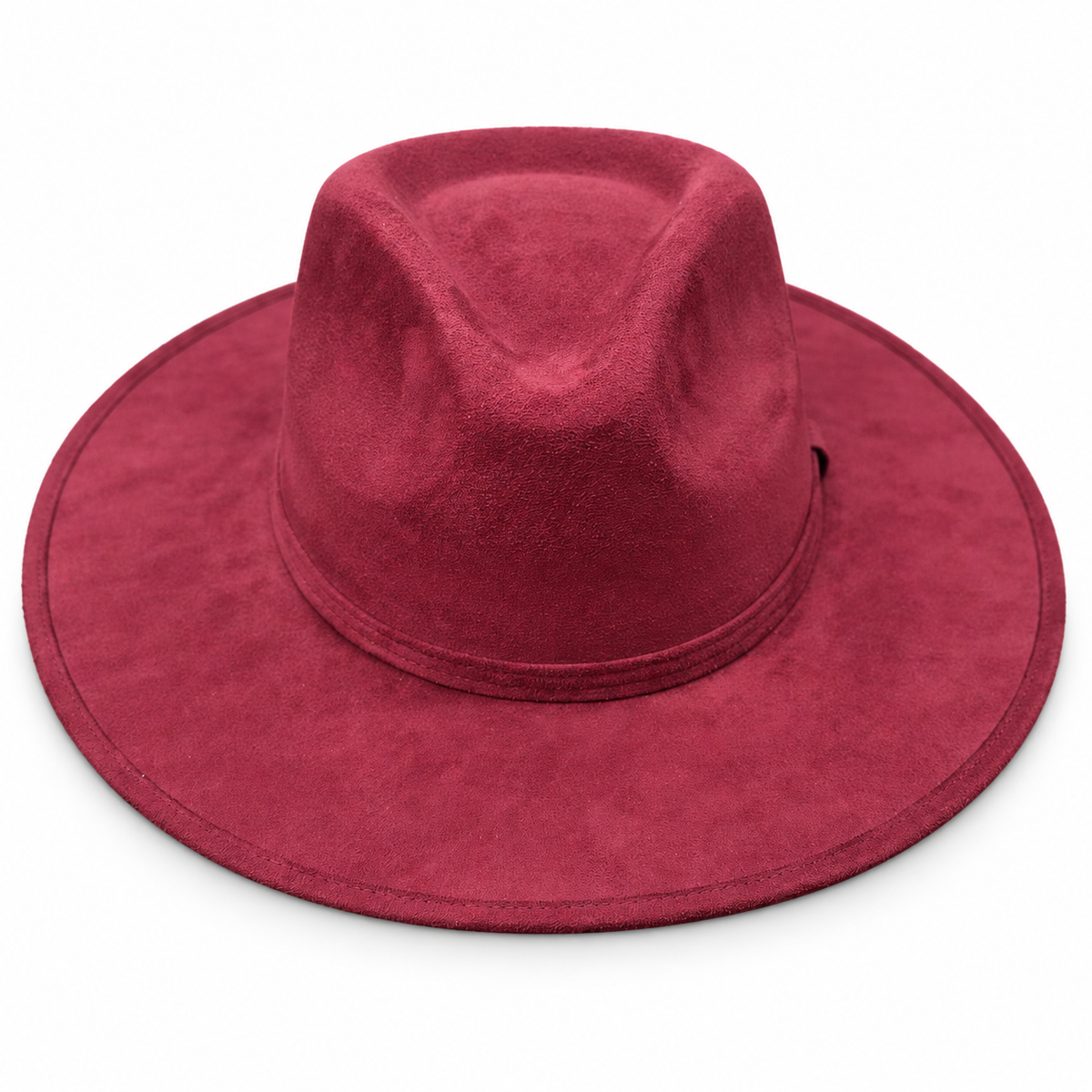 Burgundy Wide Brim Fedora Hat on a clean white studio background