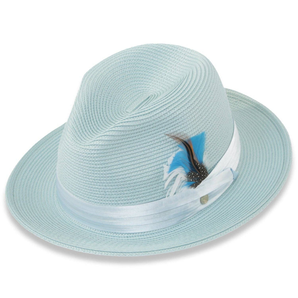 Tapa Crushable Straw Hat Fedora in Sky Blue: Large