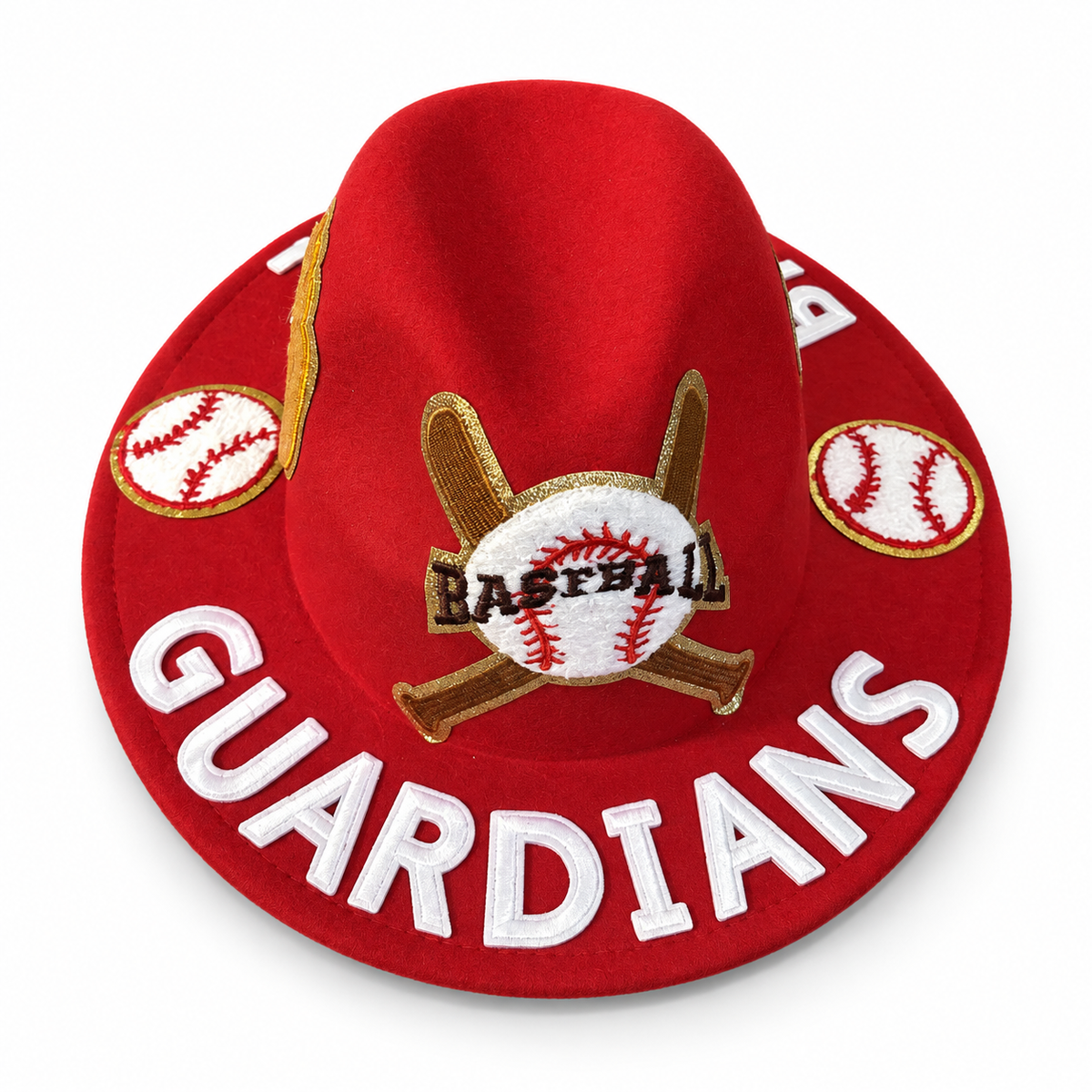 Cleveland Guardians Custom Red Statement Hat on a clean white studio background
