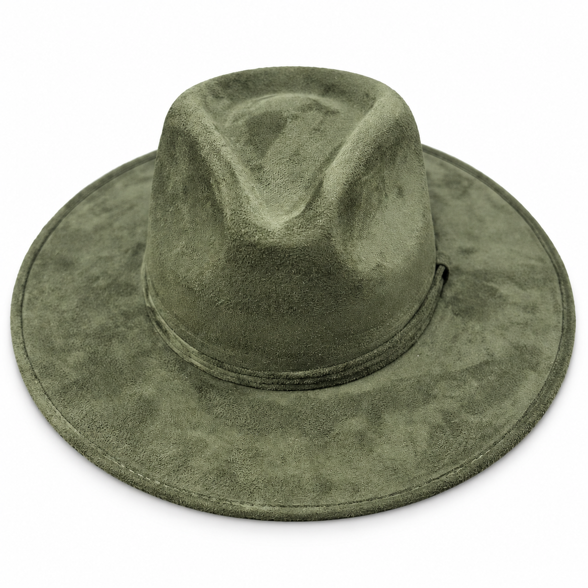 Deep Olive Wide Brim Fedora Hat on a clean white studio background