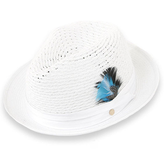 Castor Crushable Straw Hat Fedora in White: Large