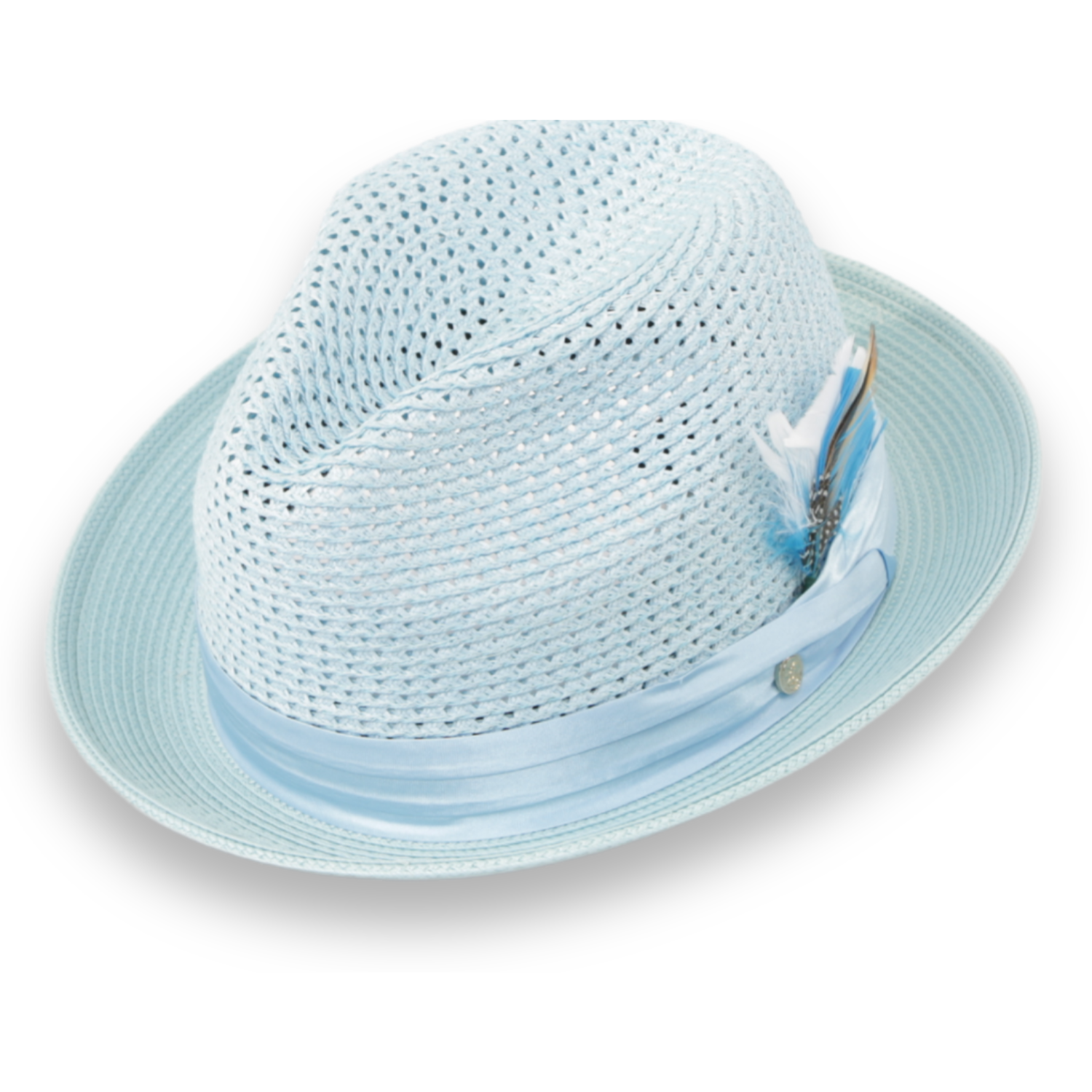 Castor Crushable Straw Hat Fedora in Sky Blue: X-Large