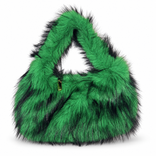 Emerald Faux Fur Shoulder Bag on a clean white studio background