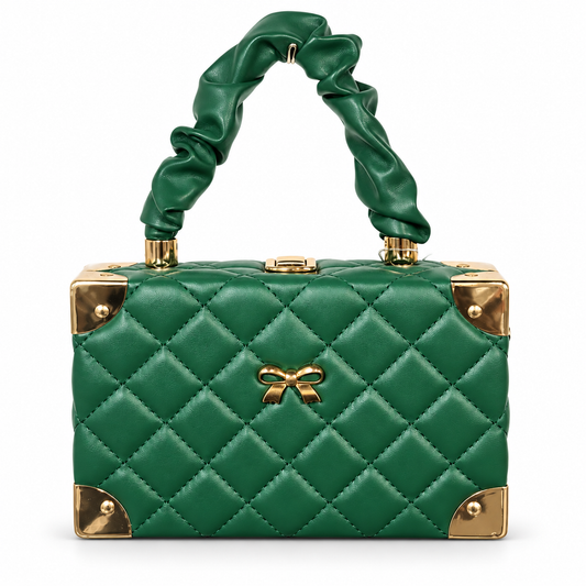 Emerald Green Quilted Box Purse on a clean white studio background