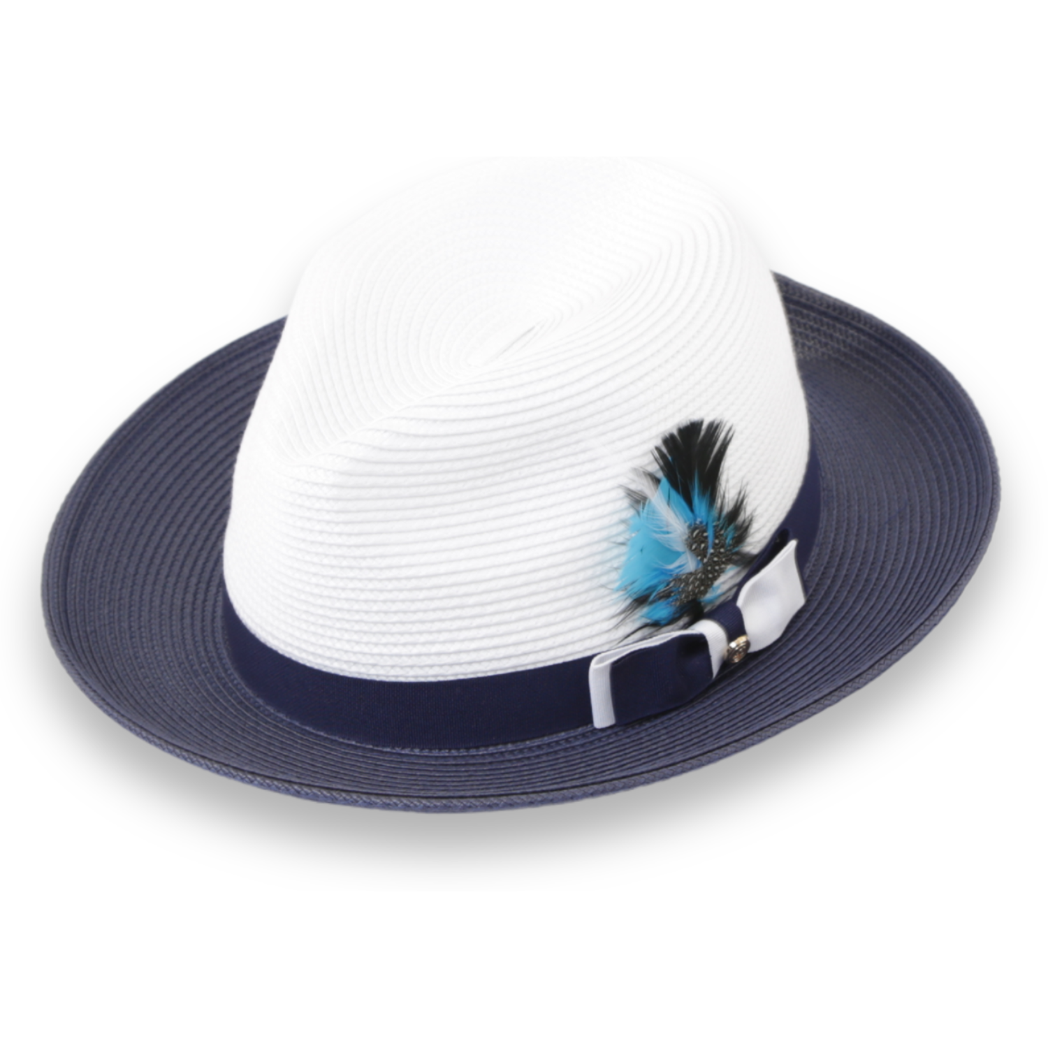 Tapa Crushable Straw Hat Fedora in Two Tone Navy-White: Large