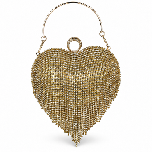Gold Crystal Heart Purse on a clean white studio background