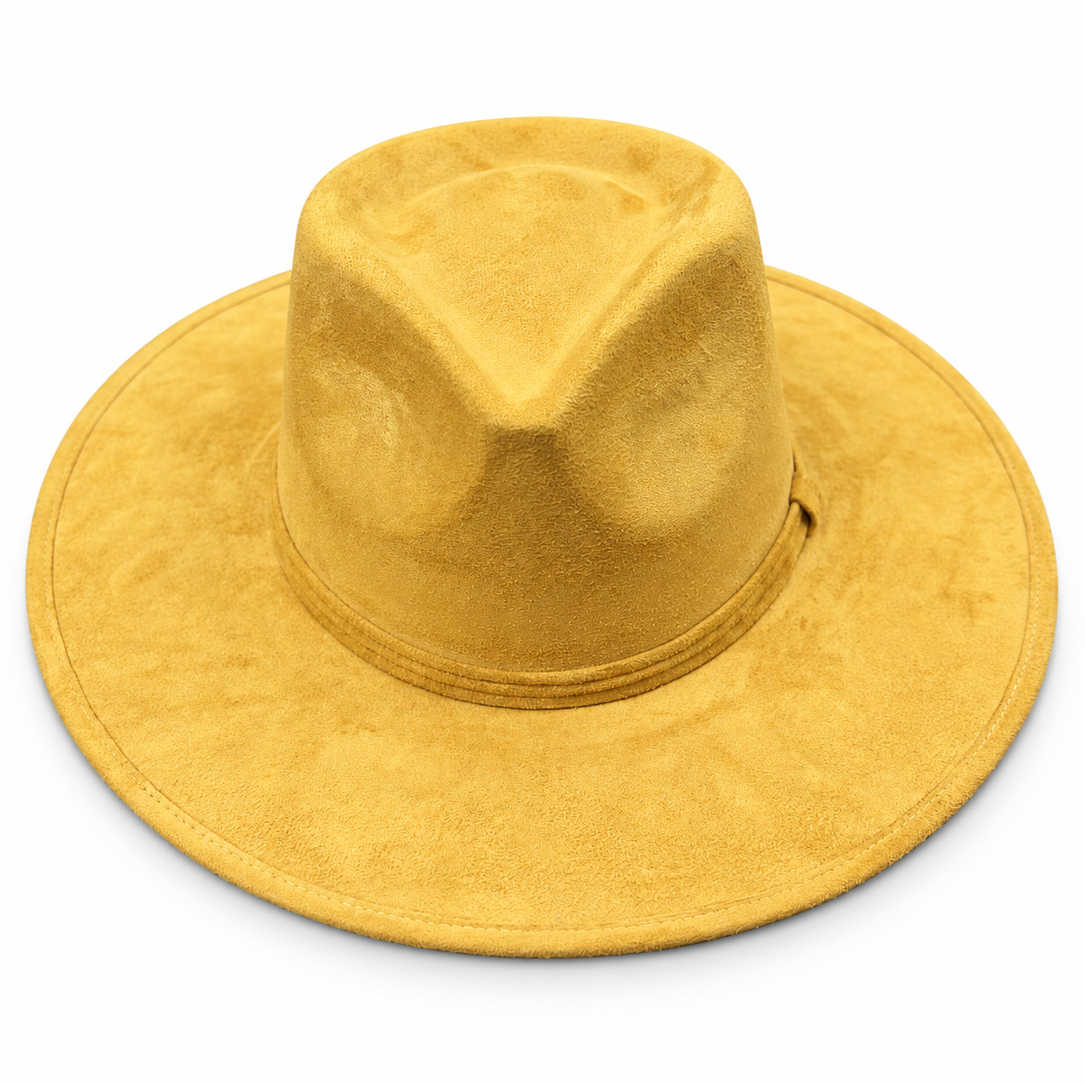 Golden Yellow Wide Brim Fedora Hat on a clean white studio background