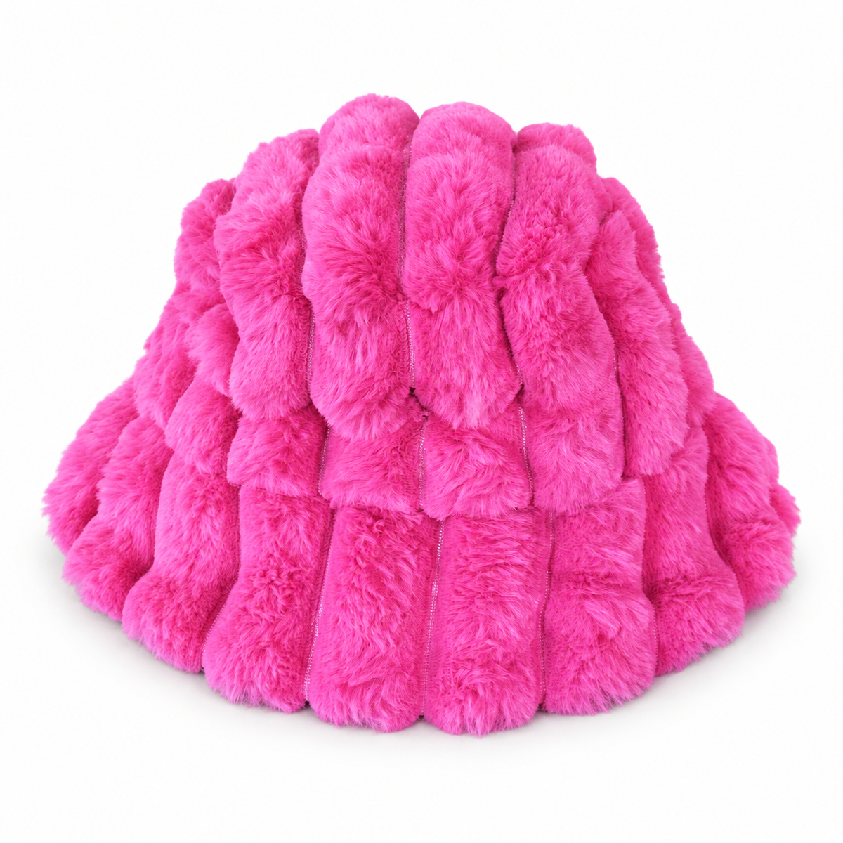 Hot Pink Faux Fur Bucket Hat on a clean white studio background