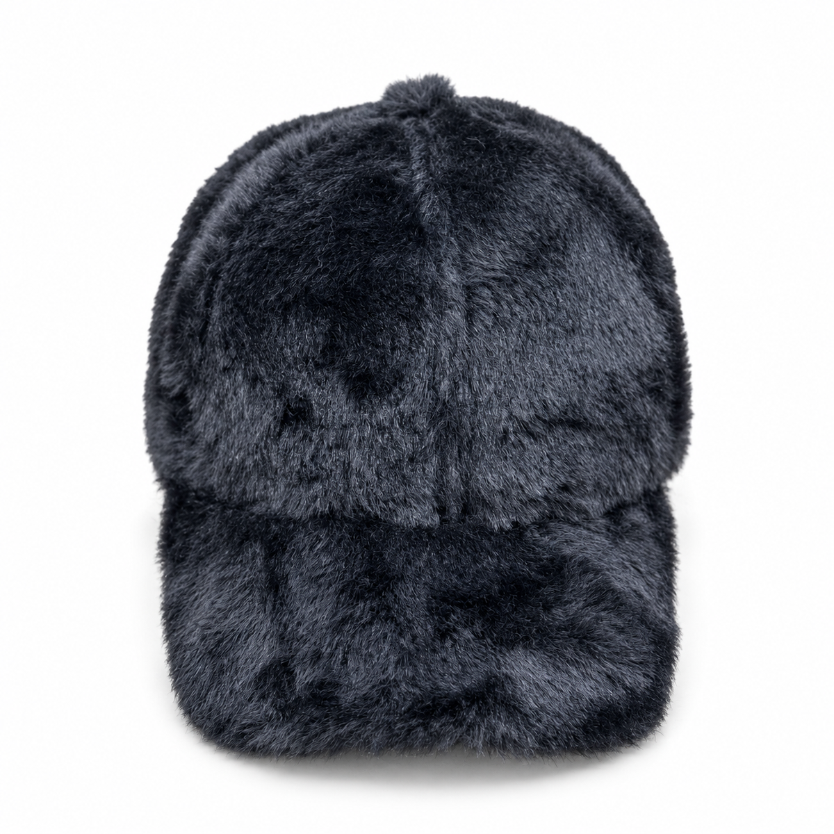 Midnight Navy Faux Fur Baseball Cap on a clean white studio background