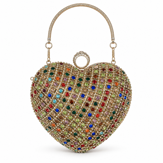 Multicolor Jewel Heart Purse on a clean white studio background