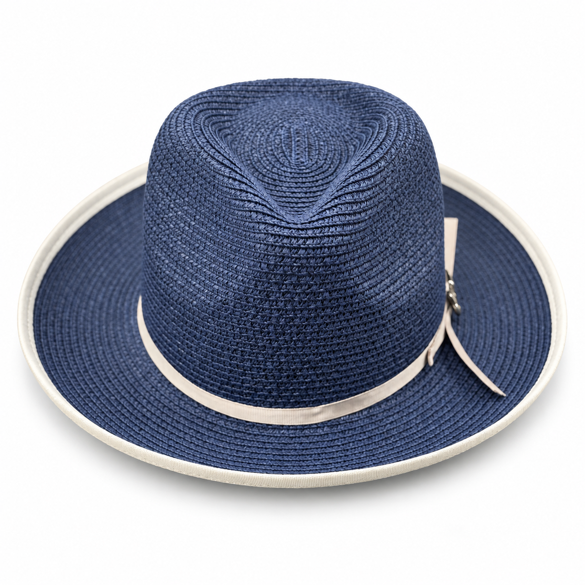 Navy Ivory Trim Woven Fedora on a clean white studio background