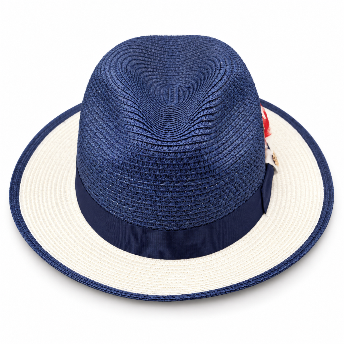 Navy Ivory Two Tone Woven Fedora on a clean white studio background