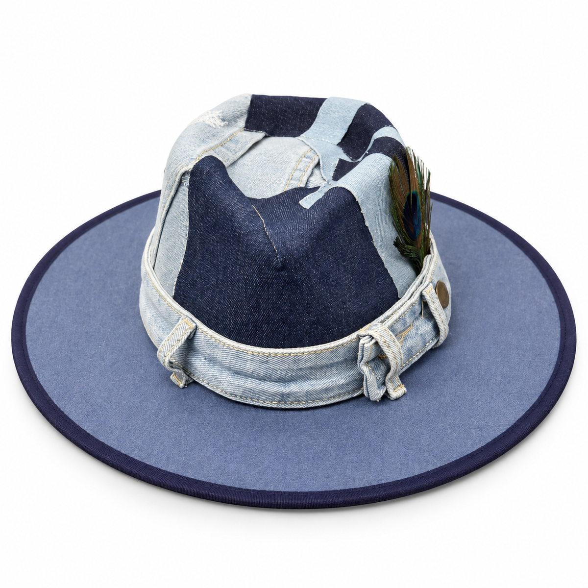Navy White Geometric Western Hat on a clean white studio background