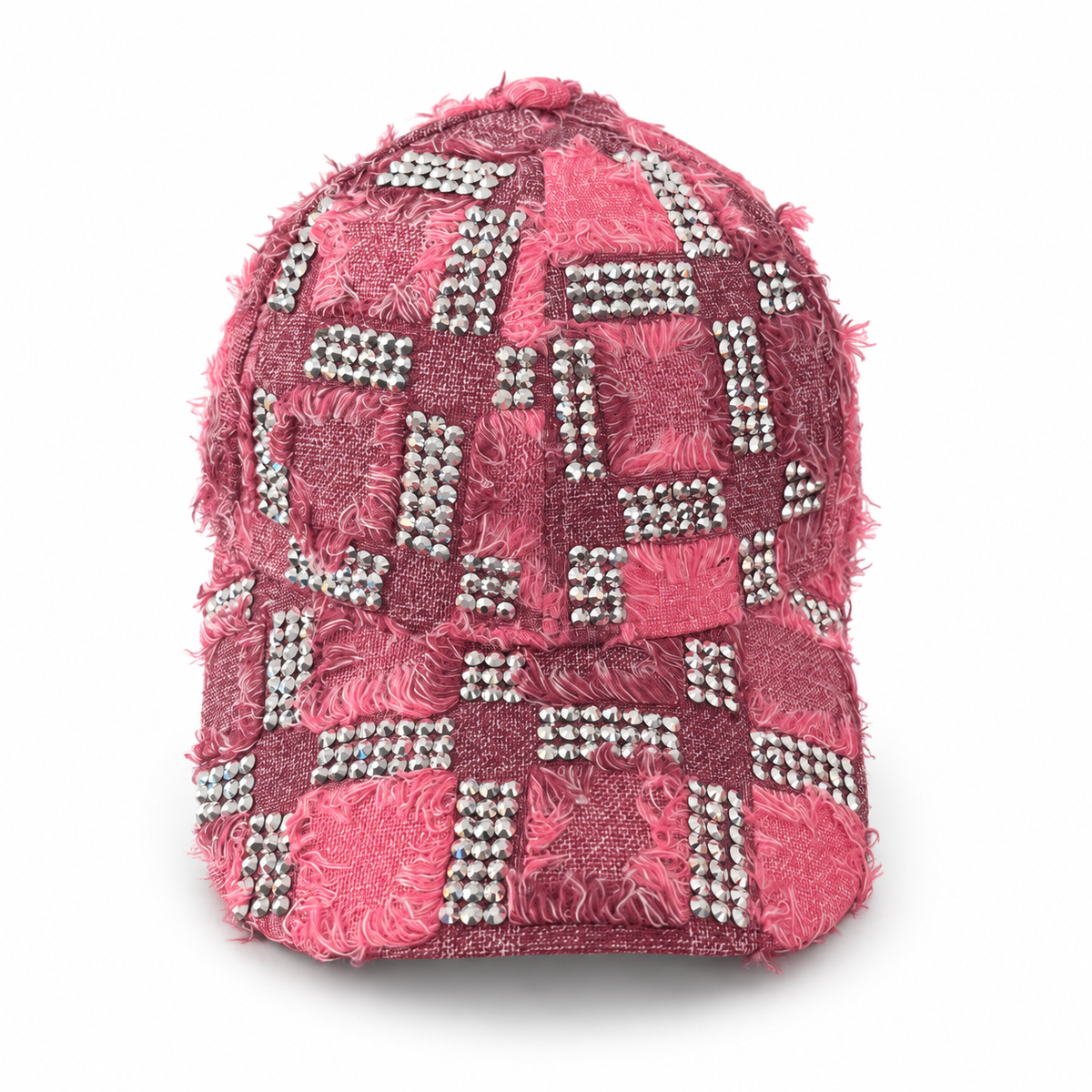 Pink Plaid Textured Baseball Cap on a clean white studio background