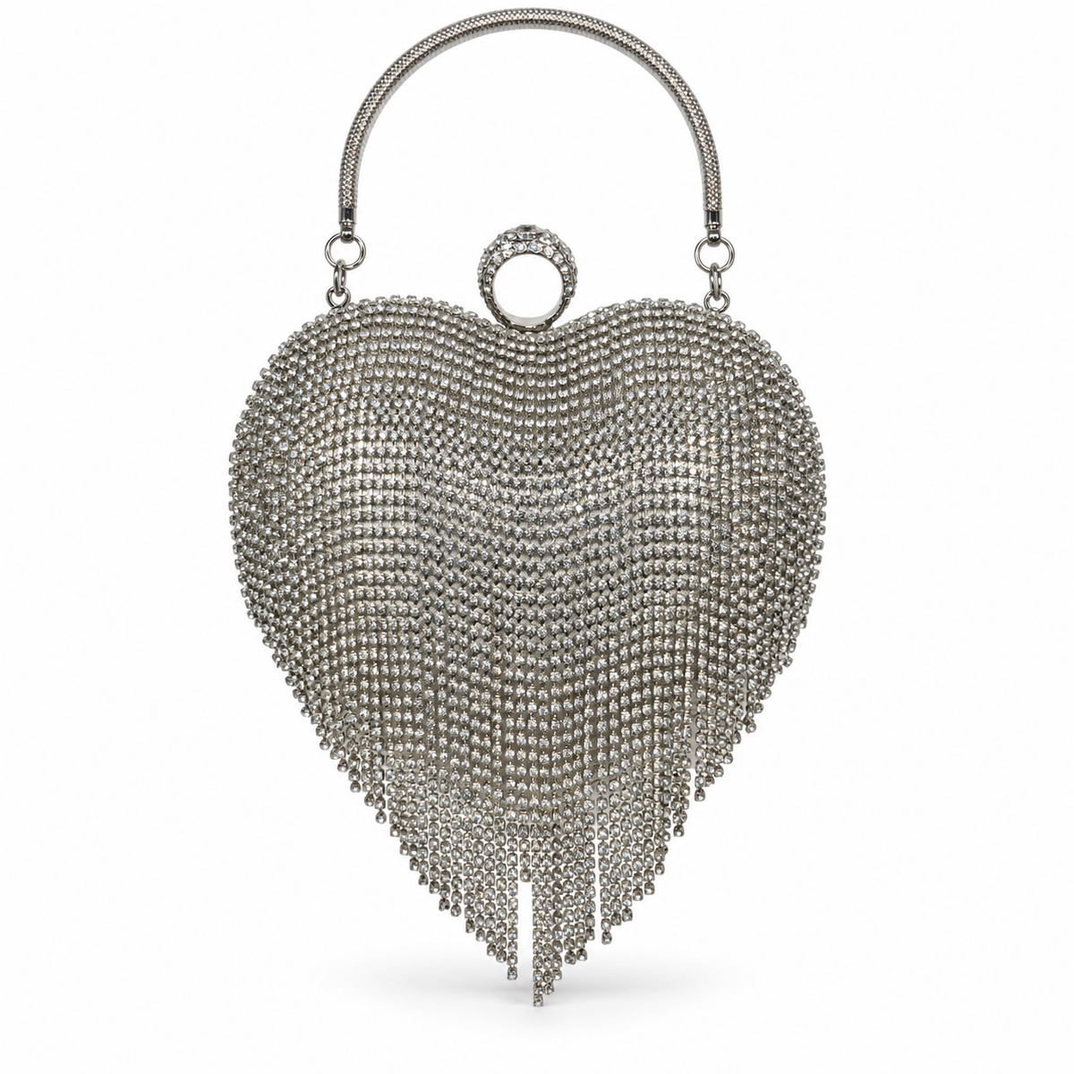Silver Fringe Heart Purse on a clean white studio background