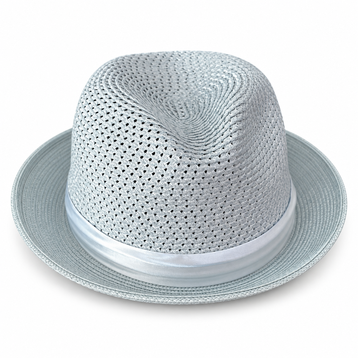 Silver Mesh Woven Fedora Hat on a clean white studio background