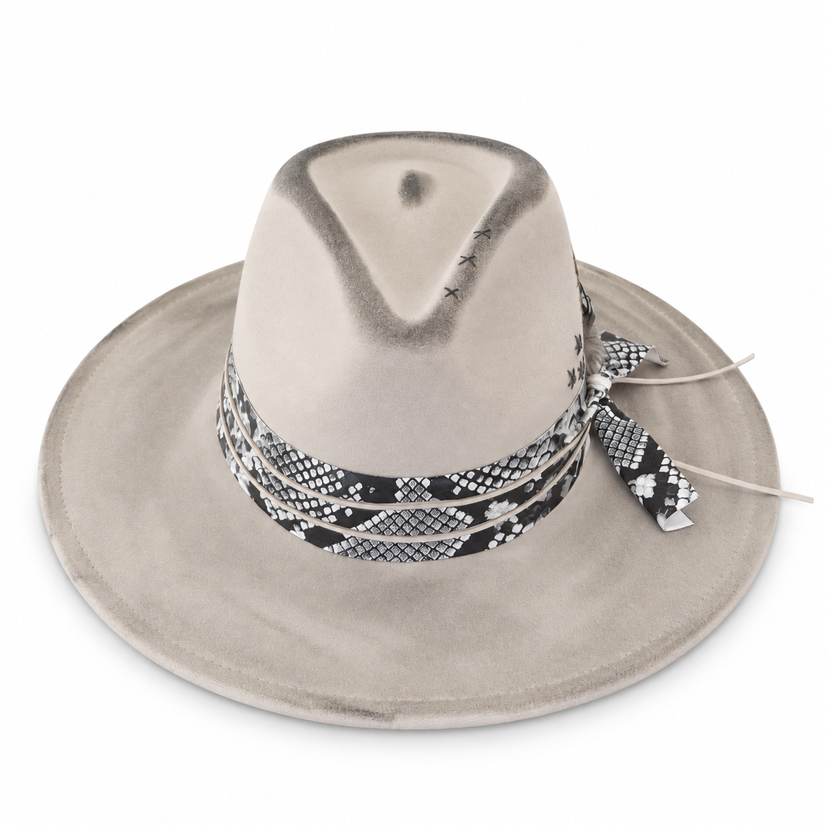 Stone Gray Snakeskin Trim Fedora Hat