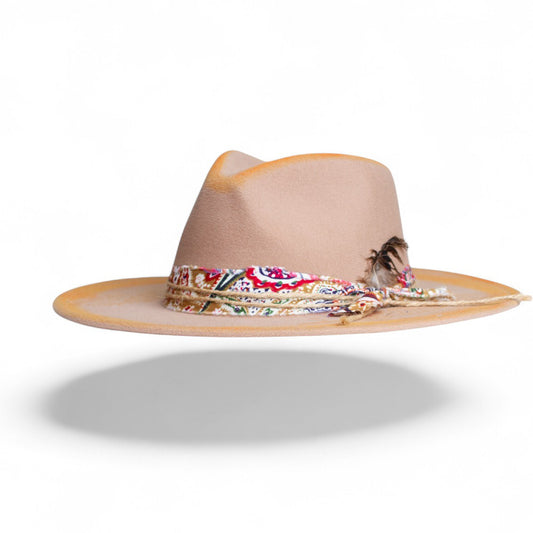 Beige Statement Fedora Hat