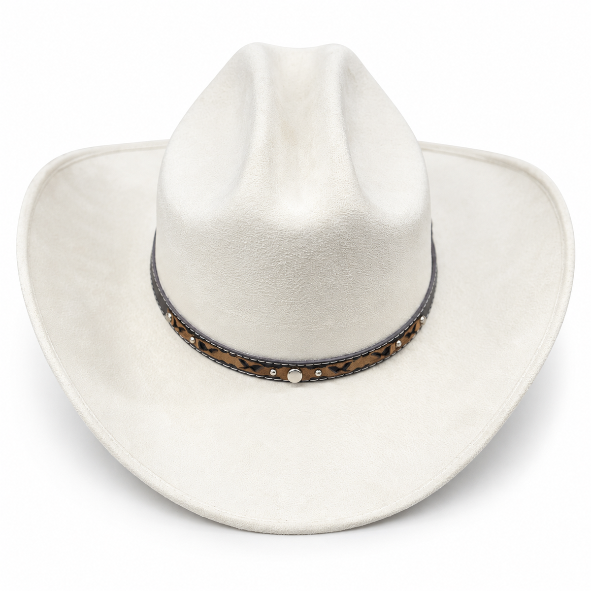 White Patterned Band Western Hat on a clean white studio background